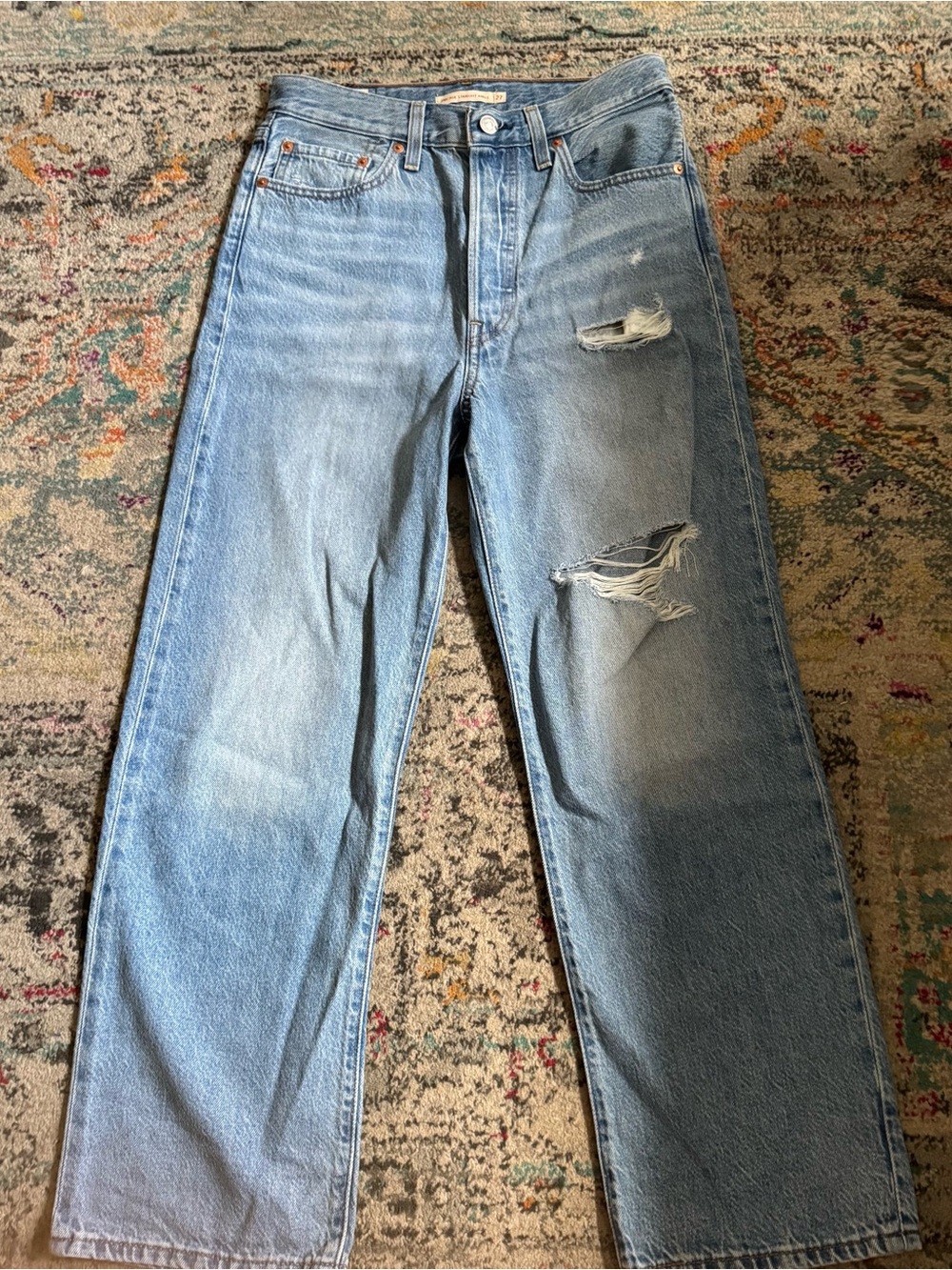 Light Blue Distressed Men’s Straight-Leg Jeans
